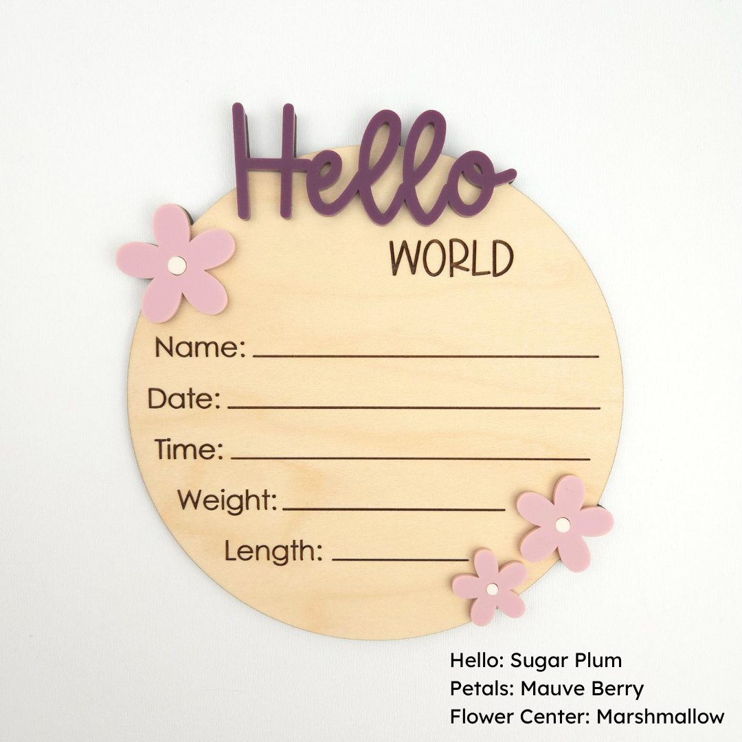 Hello World Floral Birth Announcement