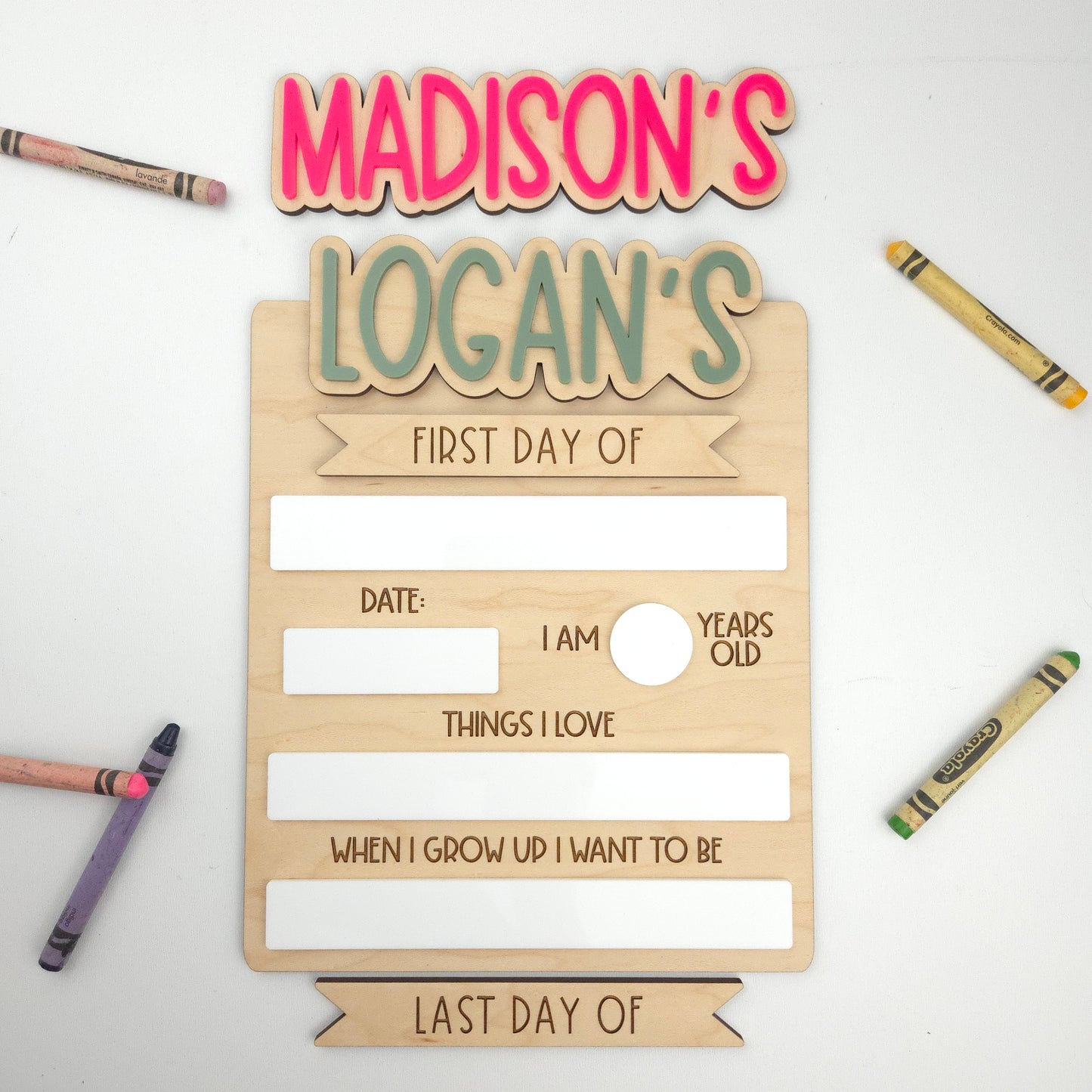 Detailed First/Last Day Sign (Interchangeable Names)