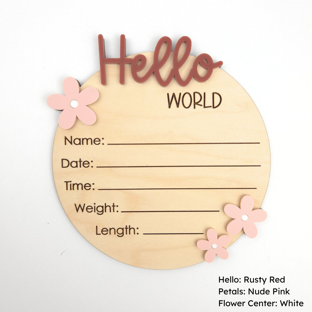 Hello World Floral Birth Announcement