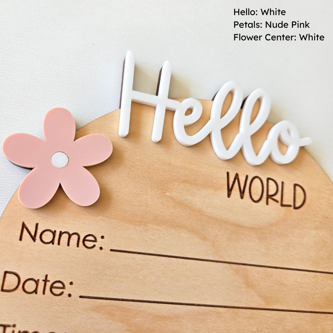 Hello World Floral Birth Announcement