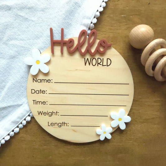 Hello World Floral Birth Announcement