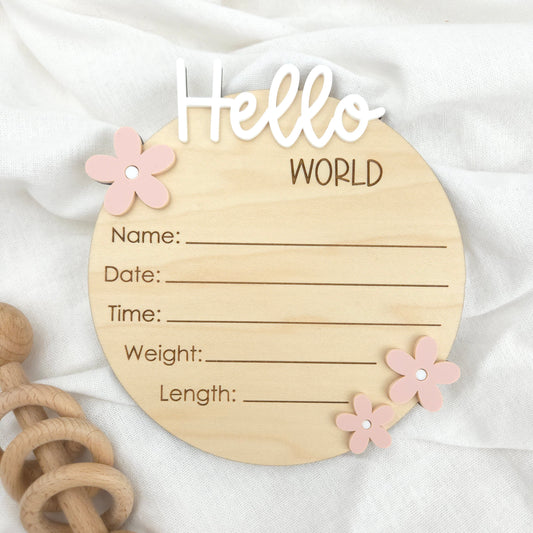Hello World Floral Birth Announcement