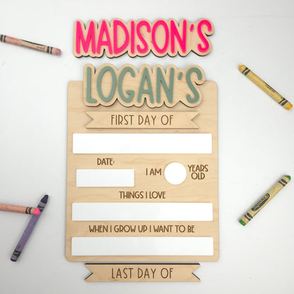 Detailed First/Last Day Sign (Interchangeable Names)