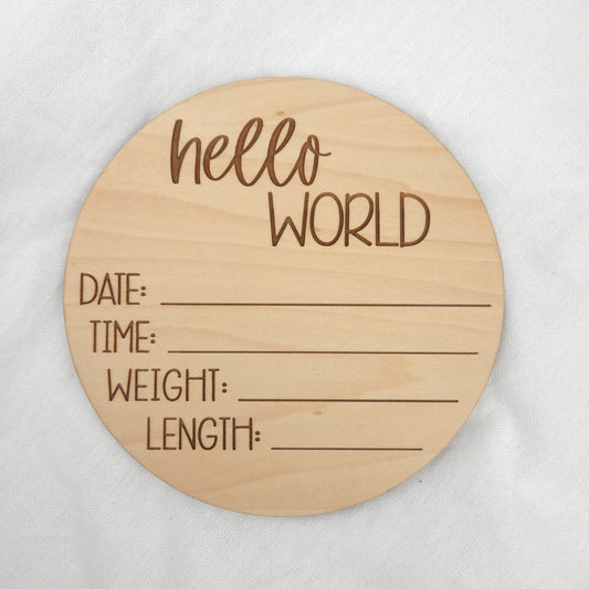 Hello World Engraved Birth Announcement