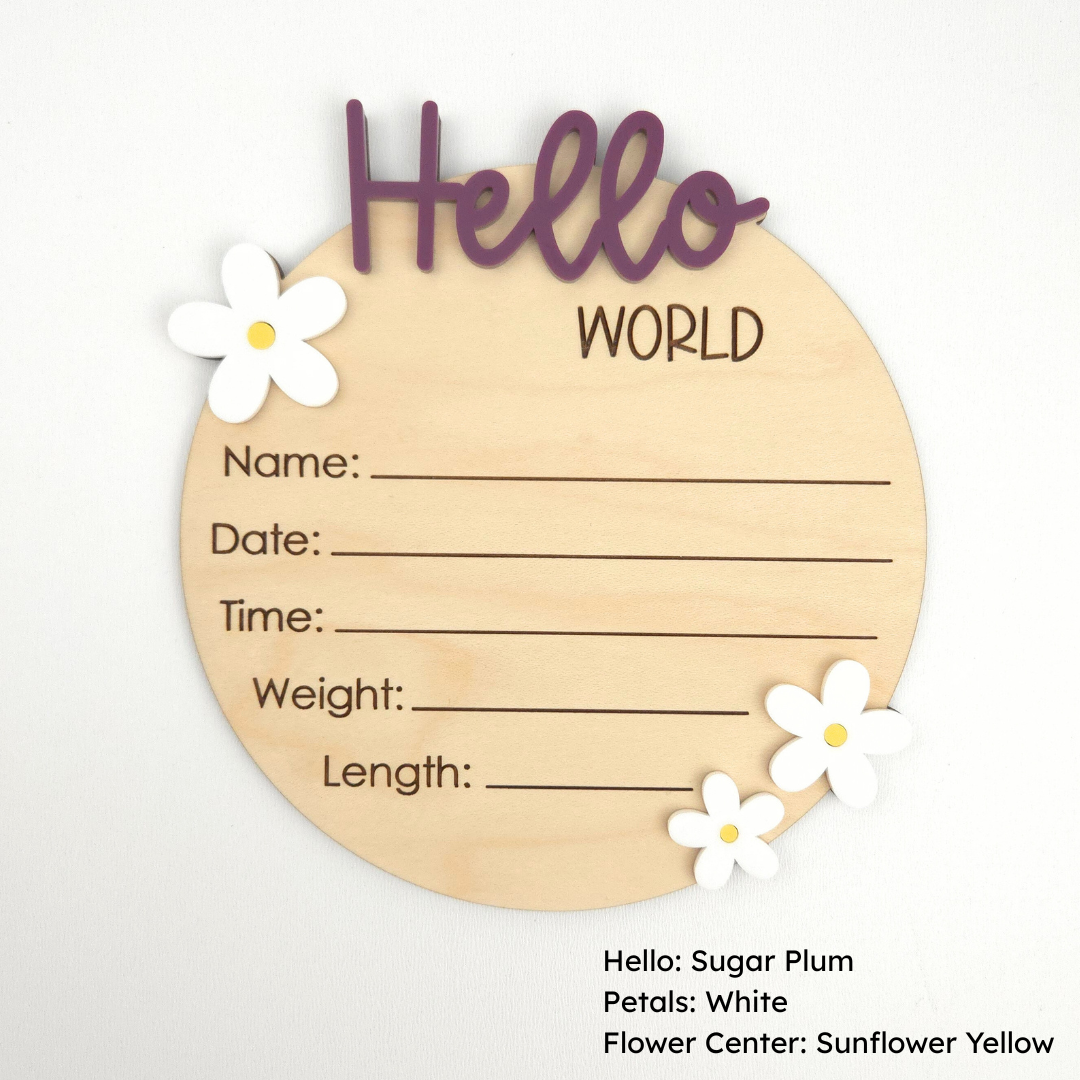 Hello World Floral Birth Announcement