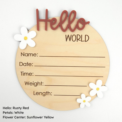 Hello World Floral Birth Announcement