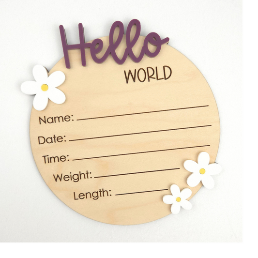 Hello World Floral Birth Announcement